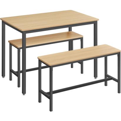 Masă de bar VASAGLE cu 2 bănci, design industrial, 110x70x75 cm, stejar natur