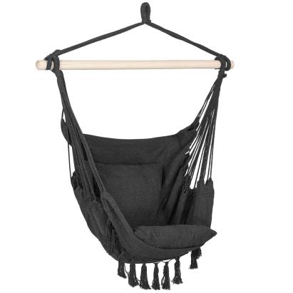 Hamac suspendat tip leagan pentru casa si gradina, cu perne, 150 kg, gri inchis