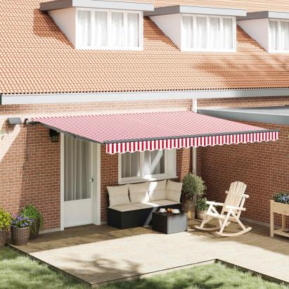 Cortina Retractabilă Manual Roșu și alb 450 ×350 cm țesătură GartenMobel Dekor