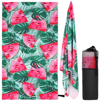 Prosop de plajă din microfibră cu uscare rapidă și husă, 90x180 cm, pepene verde