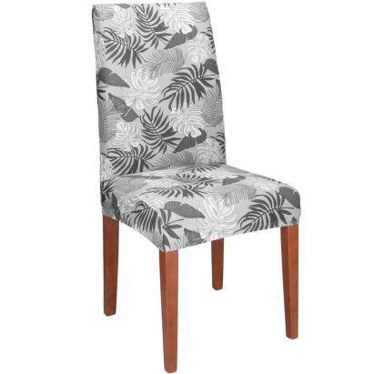Husă universală elastică pentru scaun, gri cu model floral, 38-70 cm