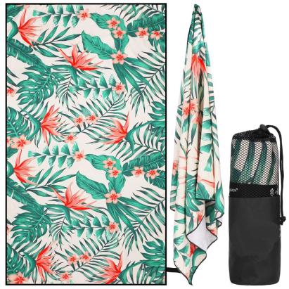 Prosop de plajă din microfibră, uscare rapidă, cu husă, 90x180 cm, floral