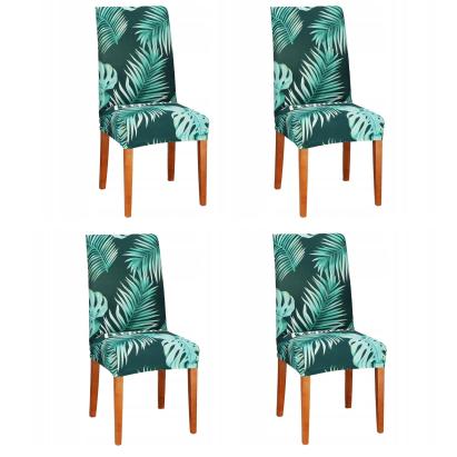 Set 4 huse elastice pentru scaun, universale, verzi cu model tropical