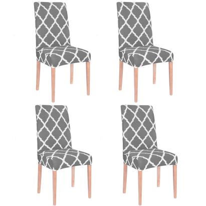 Set 4 huse elastice universale pentru scaun, gri-alb, Sersimo