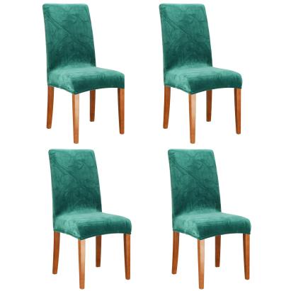 Set 4 huse universale pentru scaun din catifea, elastice, verde sticla