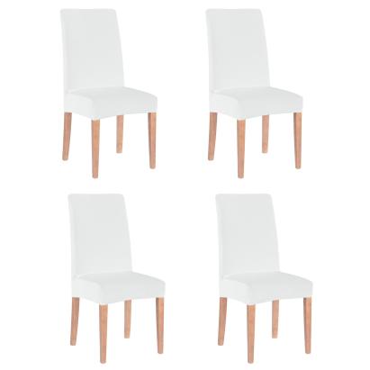 Set 4 huse universale elastice pentru scaun, albe, poliester si spandex