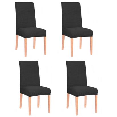 Set 4 huse universale elastice pentru scaun, negre, poliester si spandex
