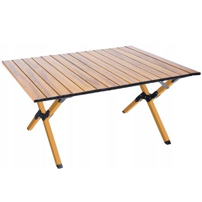 Masa de camping pliabila cu pliere rapida, cadru metalic, 90x60x44 cm, maro