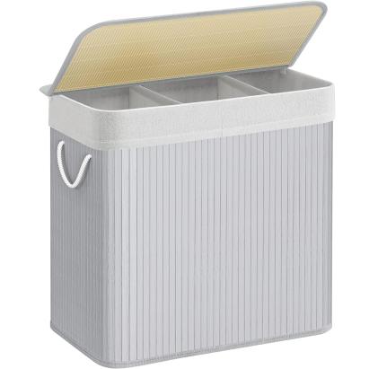 Coș de rufe din bambus Songmics, pliabil, 3 compartimente, 150L, gri
