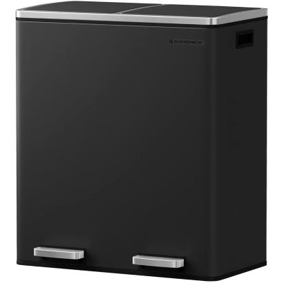 Coș de gunoi Songmics din inox, colectare selectivă 2x30L, negru