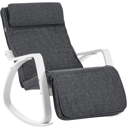 Scaun balansoar din lemn SONGMICS, suport picioare reglabil, gri/alb