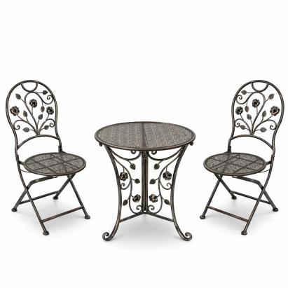 Set mobilier de grădină Madison din metal, 2 scaune și masă, bronz vintage