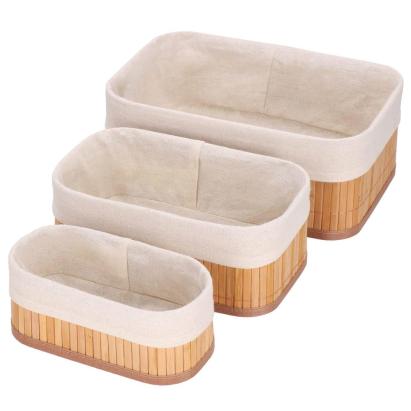 Set 3 cutii organizatoare din bambus pentru birou si baie, maro