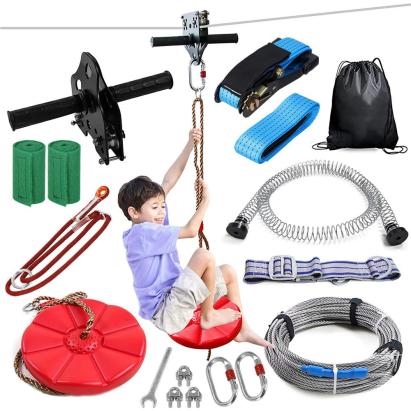 Set tiroliană pentru copii cu cablu de oțel 30 m și capacitate 120 kg