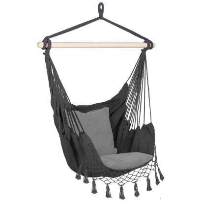 Hamac suspendat tip leagan pentru casa si gradina, gri, cu 2 perne, 150 kg