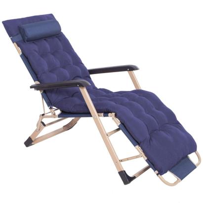 Șezlong metalic reglabil pentru grădină, cu pernă și tetieră, albastru
