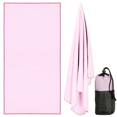 Prosop de plajă din microfibră cu uscare rapidă și husă, 40x80 cm, roz