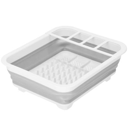 Uscător de vase pliabil din plastic și silicon, 36x31x12 cm, alb-gri
