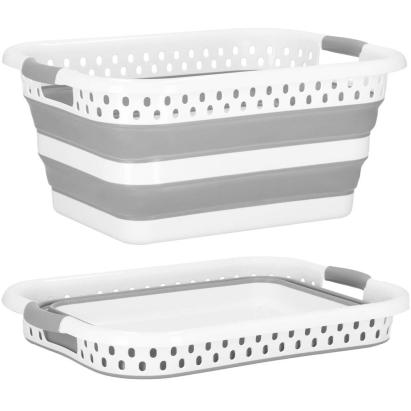 Cos de rufe pliabil din plastic si silicon, 24L, cu manere, gri