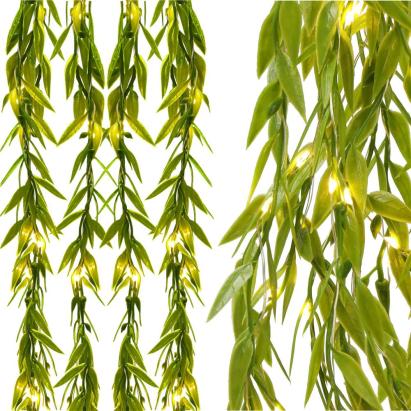 Ghirlandă luminoasă tip perdea cu frunze artificiale, 200 LED, alb cald, 285x105 cm