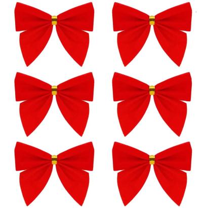 Set 6 fundite rosii pentru bradul de Craciun, 8 cm, cu fir auriu