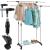 Suport pentru haine pe roti cu sina dubla, reglabil, argintiu
