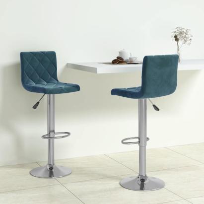 Scaune de bar, 2 buc., albastru, catifea GartenMobel Dekor