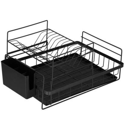 Uscator de vase din otel cu 2 nivele, tava de scurgere si suport tacamuri, negru