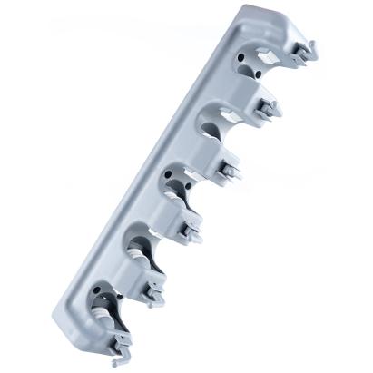 Suport de perete pentru mop și mătură, 5 poziții și 6 cârlige, gri