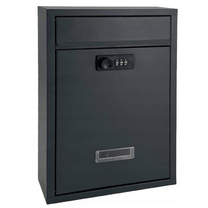 Cutie poștală de exterior cu cifru, din oțel zincat, 32x8x22 cm, antracit