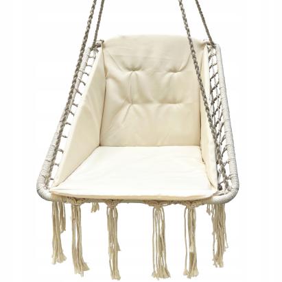 Scaun suspendat tip leagan cu perna pentru casa si gradina, bej, 60x65x115 cm