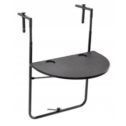 Masă de balcon pliabilă cu înălțime reglabilă și suport pahare, neagră