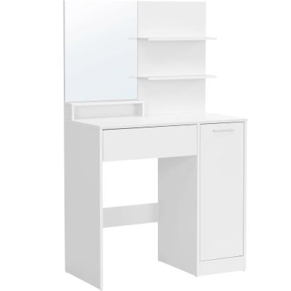 Măsuță de toaletă VASAGLE cu oglindă, dulap și sertar, 80x40x132 cm, alb