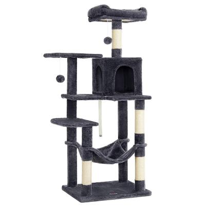 Ansamblu de joaca pentru pisici FEANDREA cu hamac, culcus si ascunzatoare, gri inchis, 143 cm