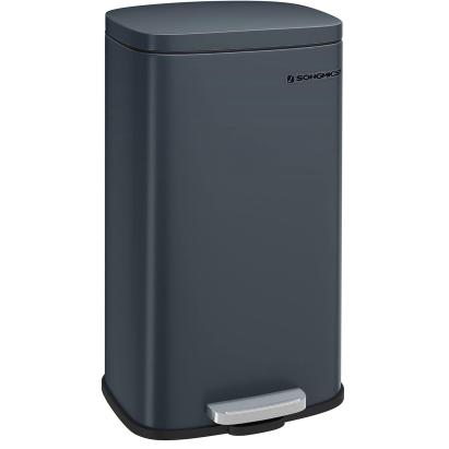 Coș de gunoi Songmics din oțel cu pedală, capac silent, 30L, gri închis