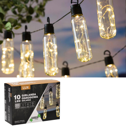 Ghirlandă luminoasă solară LED Lux, 10 becuri, 380 cm, alb cald