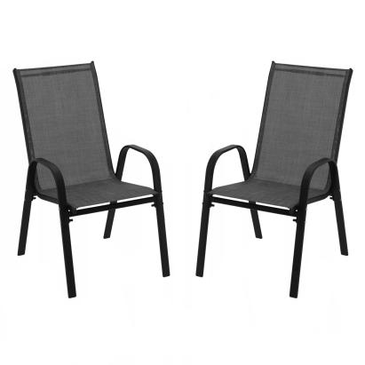 Set 2 scaune de grădină stivuibile, cu cadru metalic și textilen, negre