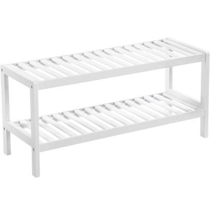 Raft pentru pantofi si depozitare din bambus, 2 niveluri, alb, 70 x 26 x 33 cm
