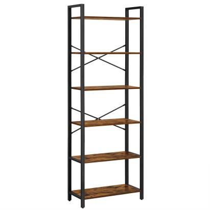 Biblioteca VASAGLE cu 6 polite, cadru metalic, stil industrial, 66x30x186 cm