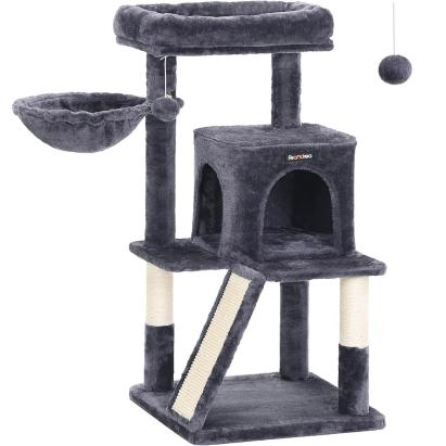 Ansamblu de joaca pentru pisici FEANDREA cu 2 culcusuri, 96 cm, gri inchis