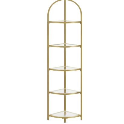 Raft de colț VASAGLE cu 5 rafturi din sticlă securizată, auriu, 158 cm