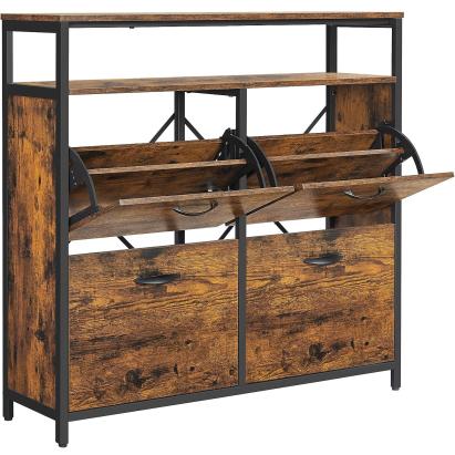 Dulap pantofi VASAGLE cu 4 uși basculante, 12-20 perechi, maro rustic