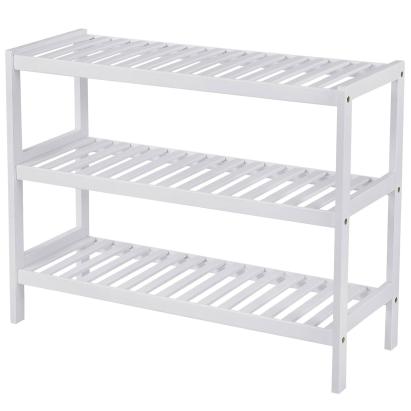 Raft pentru pantofi din bambus Songmics, 3 niveluri, alb, 26x70x55 cm