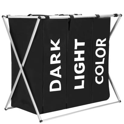 Cos de rufe cu 3 compartimente, pliabil, cadru aluminiu, 146L, negru