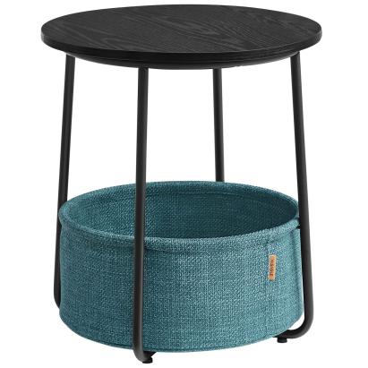 Măsuță de cafea rotundă Vasagle cu coș textil, 45x50 cm, negru