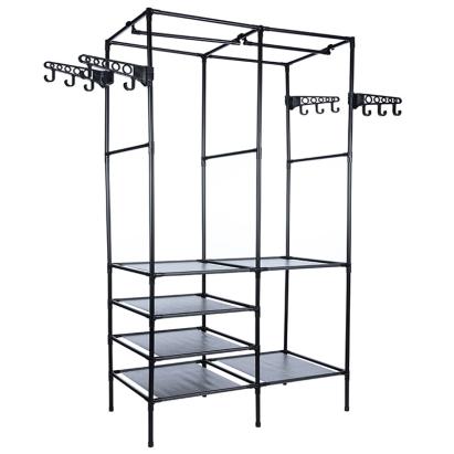 Stand de haine cu 6 polite si 2 bare pentru umerase, 85x44x174 cm, negru