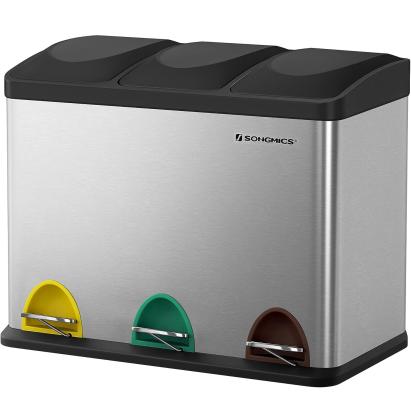 Coș de gunoi reciclare SONGMICS din inox, 3 compartimente, 3x15L