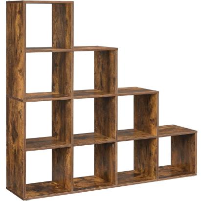 Biblioteca VASAGLE cu 10 compartimente, maro rustic, 129,5 x 129,5 cm