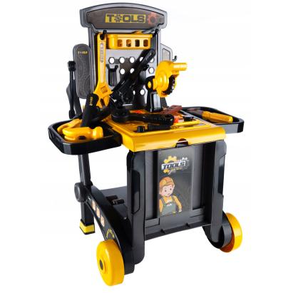 Banc de lucru pentru copii 3 in 1 cu scule, atelier, carucior si roaba