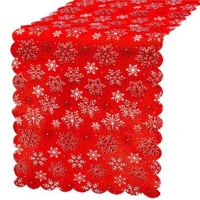 Fata de masa decorativa de Craciun din stofa, rosie, 34x187 cm